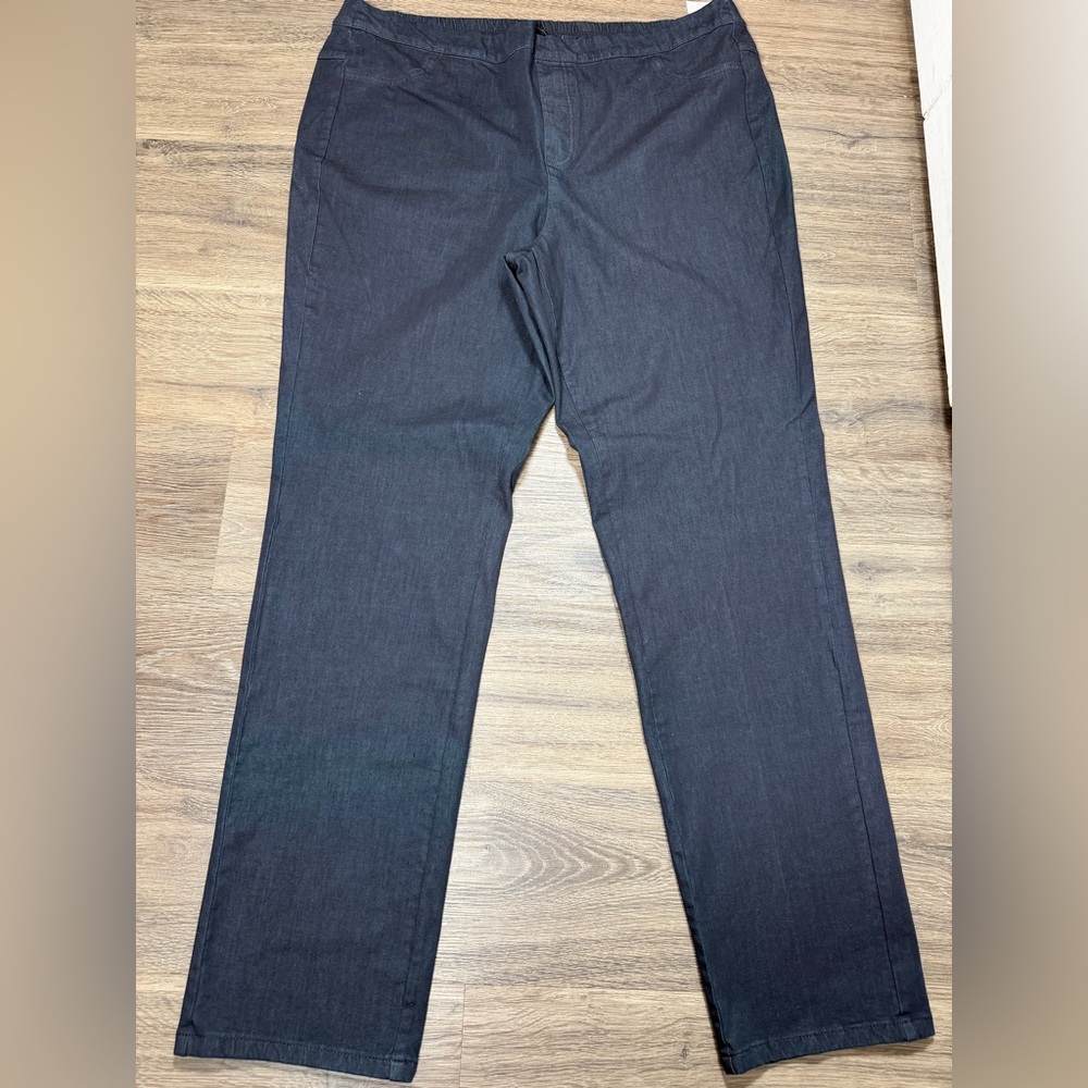Isaac Mizrahi Live Pull On Jeans Black High Rise Elastic Back XL‎